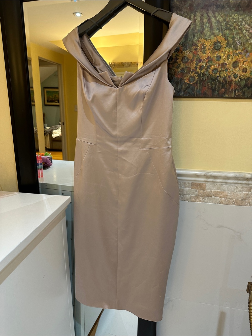 Karen Millen Satin Cowl Neck Dress in Dusty Mauve